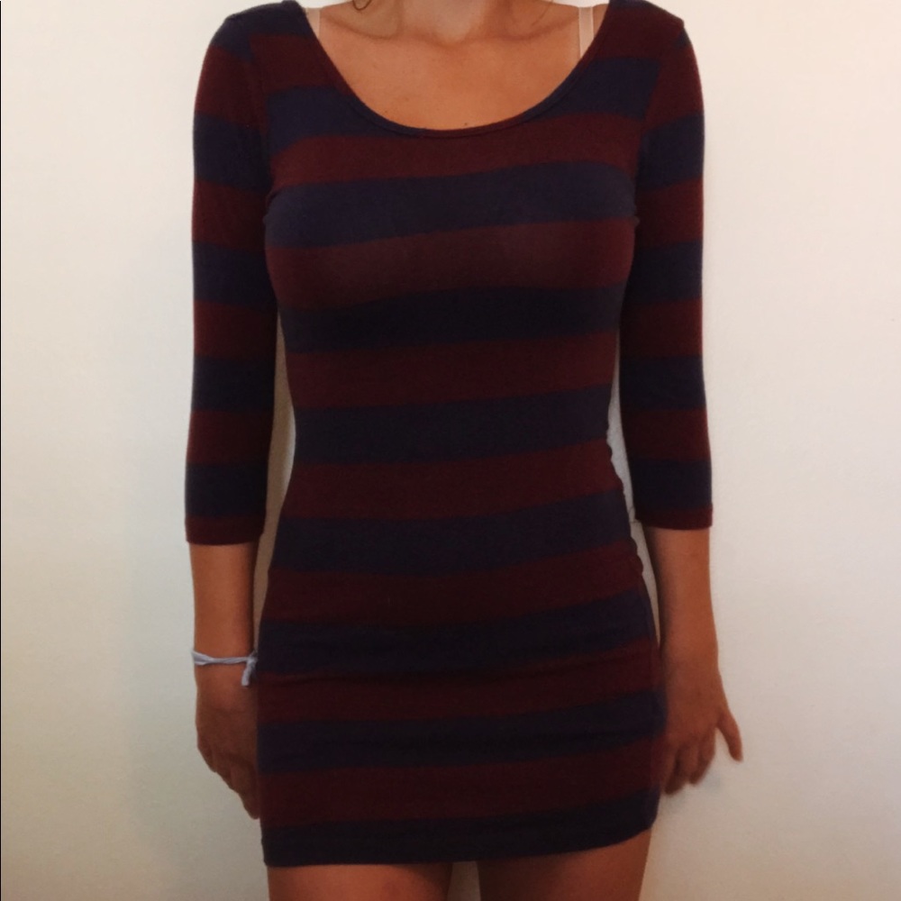 Maroon and navy striped body-con dress